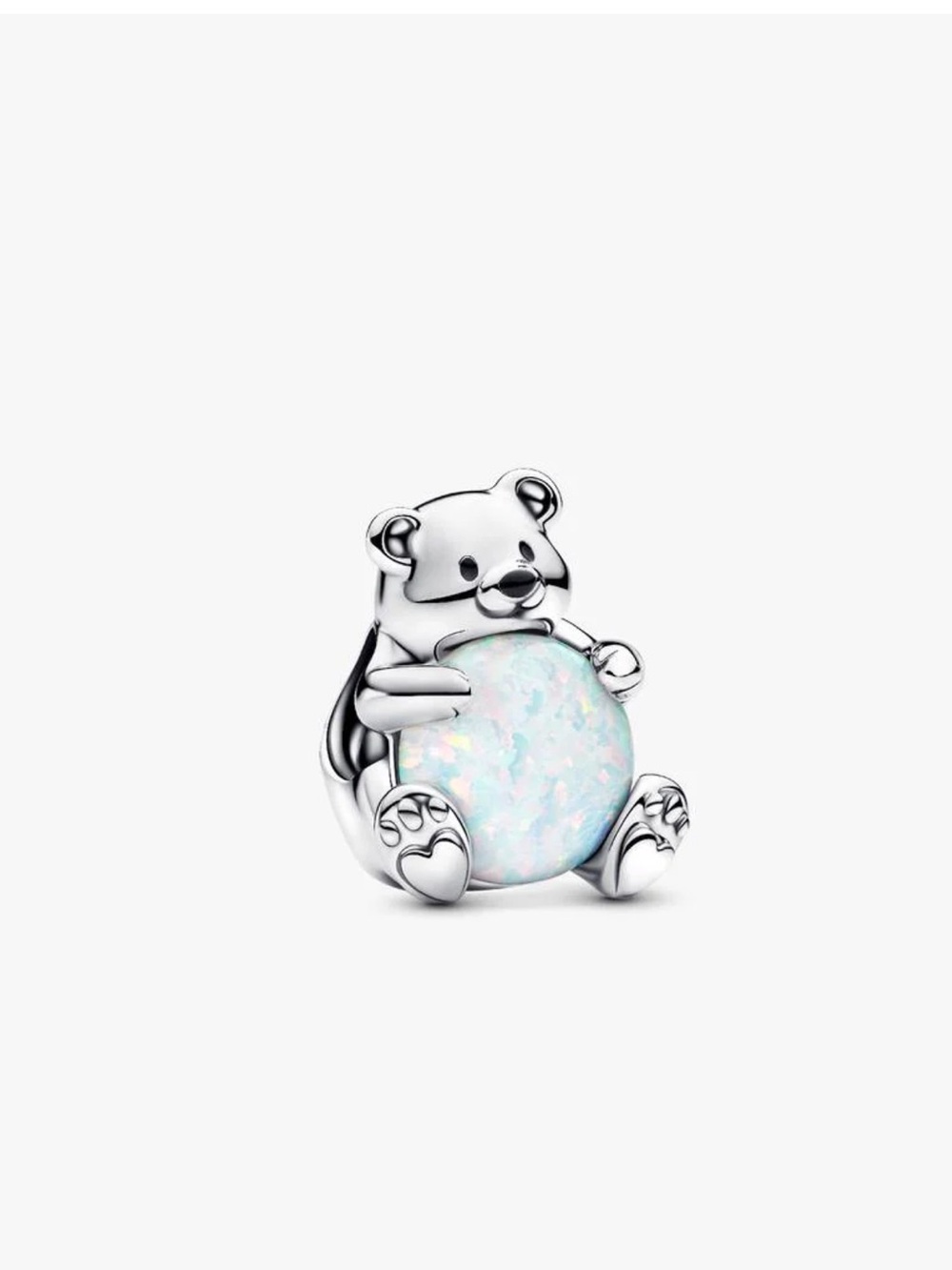 Pandora Silver Teddy Bear Charm with Opalescent White Orb